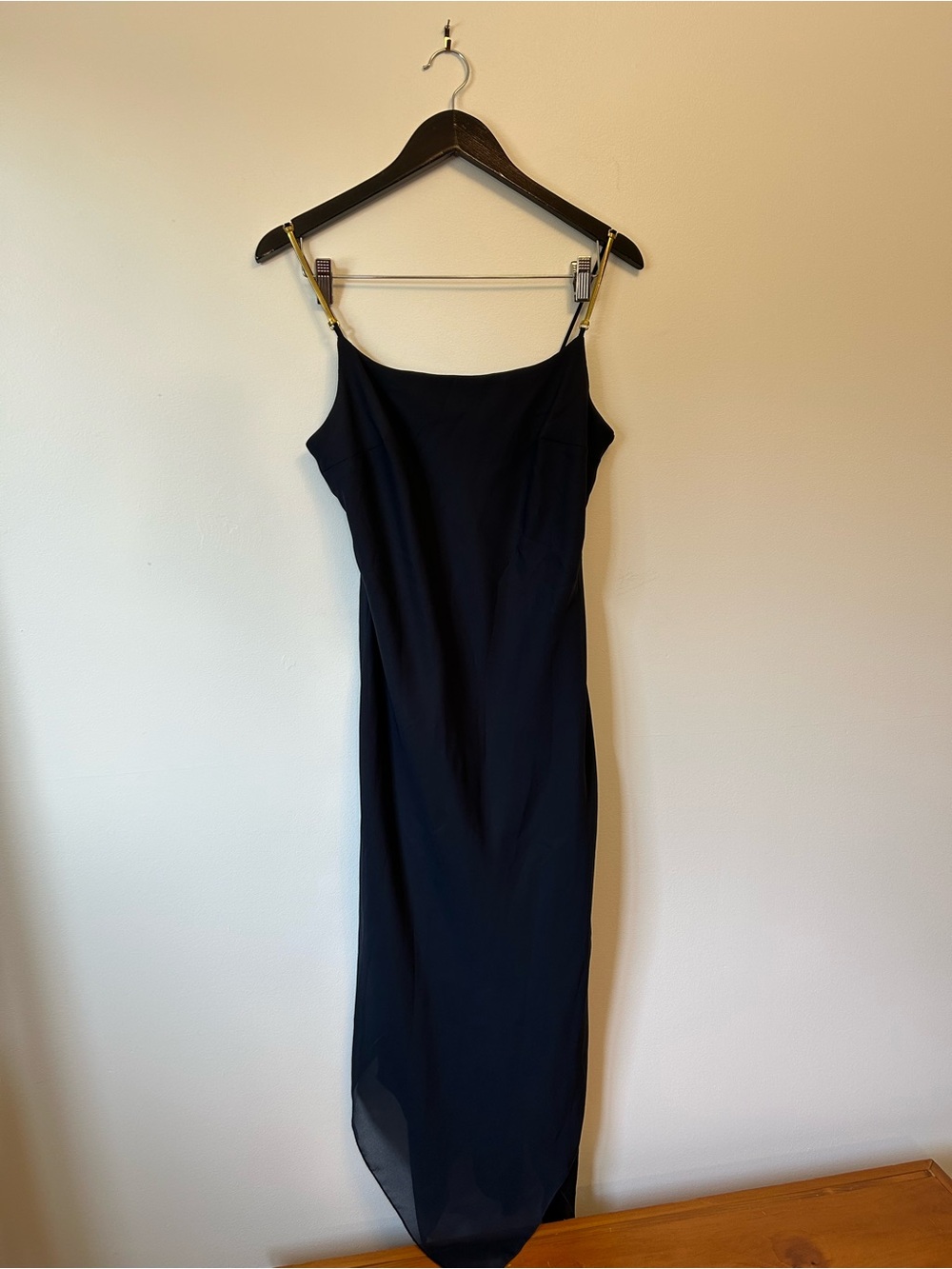 Vintage Jessica Navy Maxi Slip Dress with Gold Accent Straps